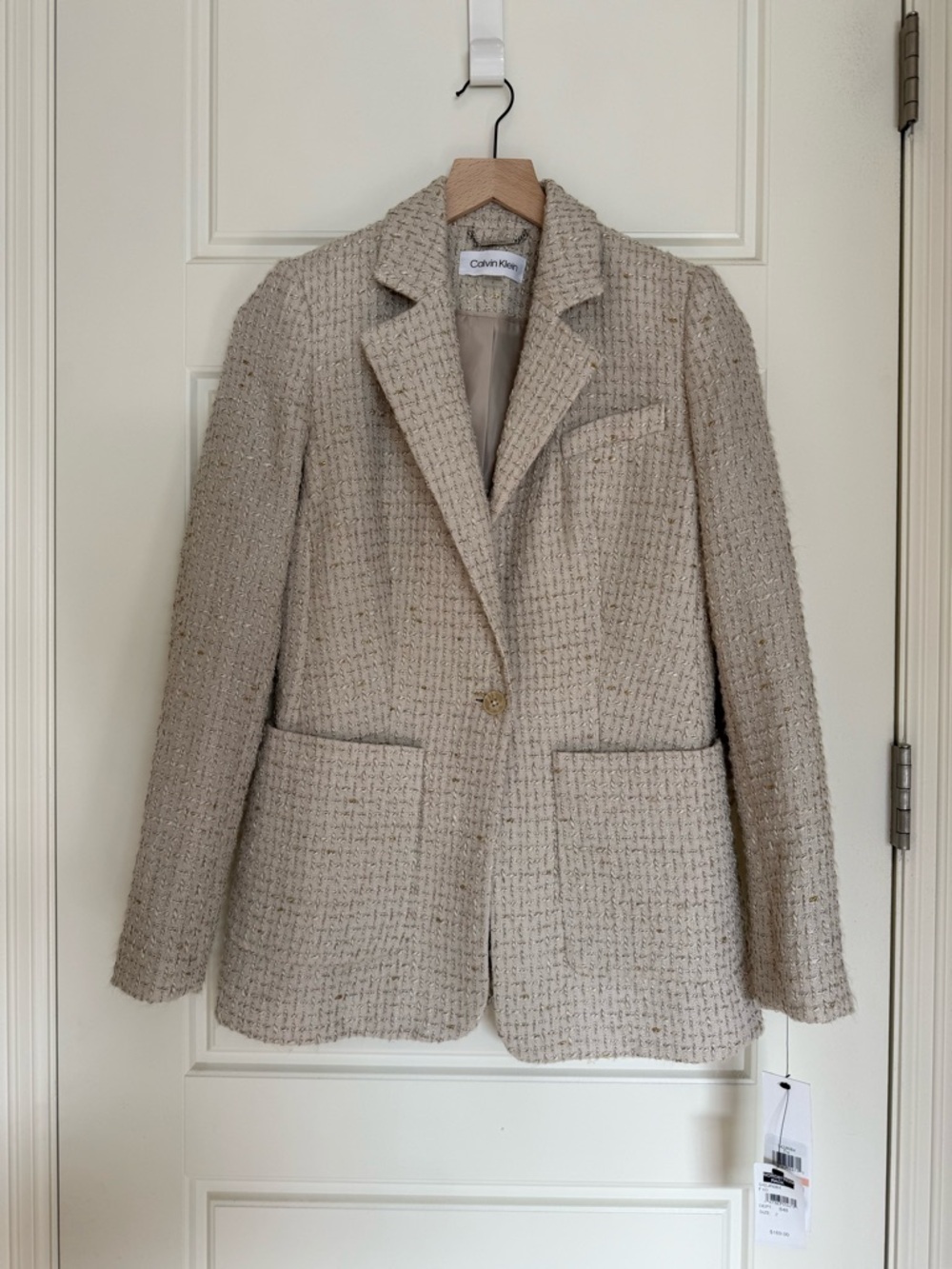 Calvin Klein Tweed Beige Single Button Blazer Womens 2 NWT